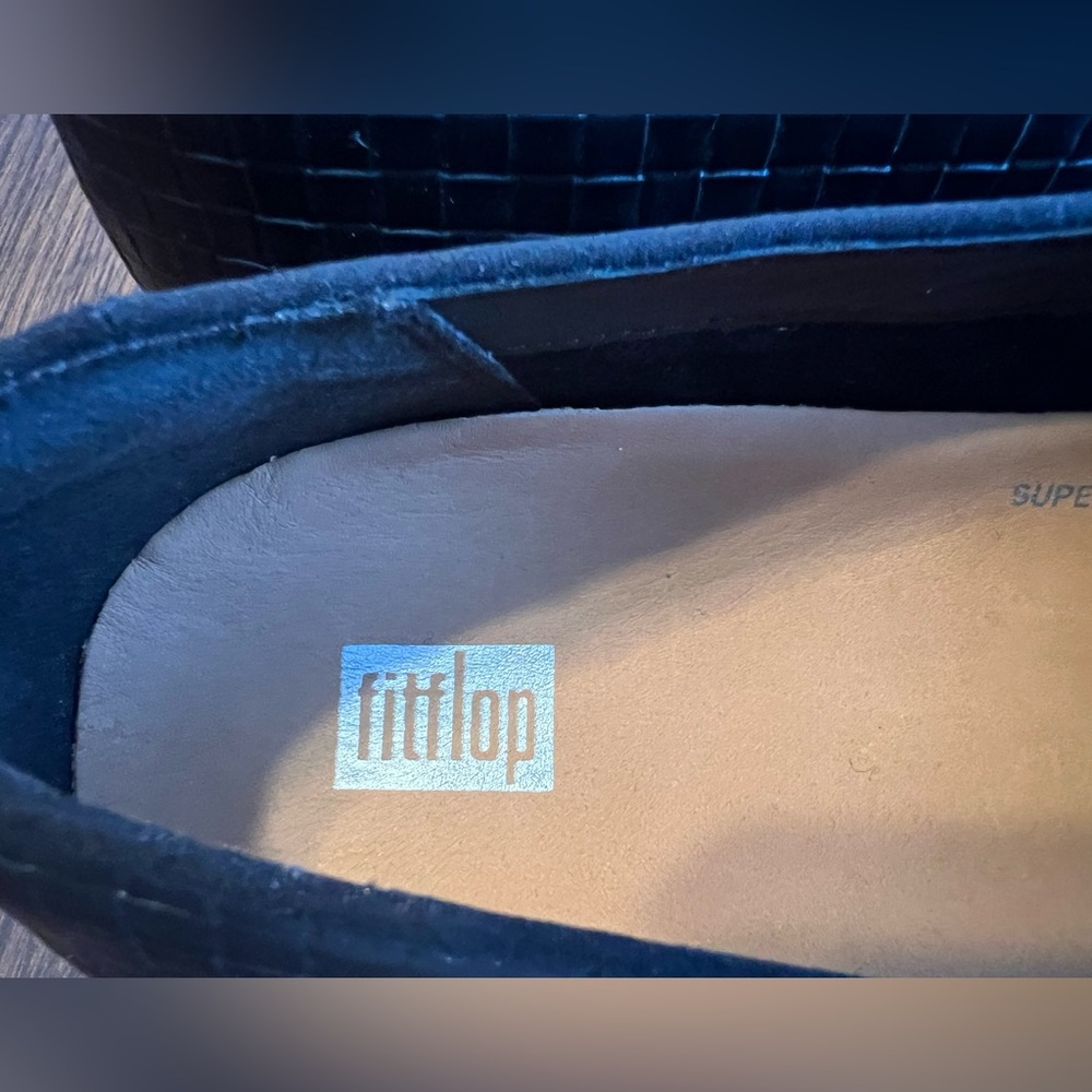 FitFlop Black Superskate Snake Embossed Leather Slip On Shoes Women’s 10 Comfort - Picture 4 of 11